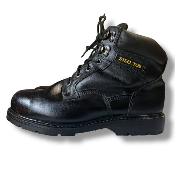 Brahma Boots Steel Toe Work Boots Mens Black Leather Lug Sole Size 11W - Picture 3 of 8